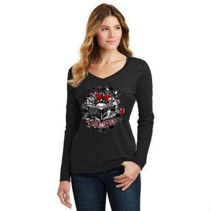 Girl Reading Long Sleeve V Neck T-Shirt